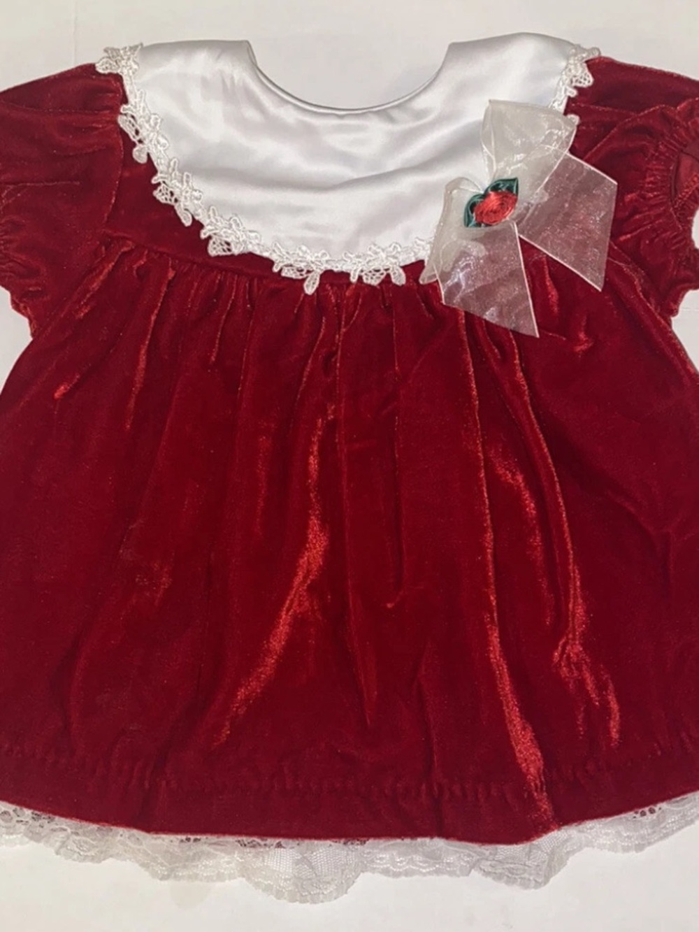Vintage Bryan Dress Red Velvet Party Frilly Lace Girly Holiday Size 6-9 Months